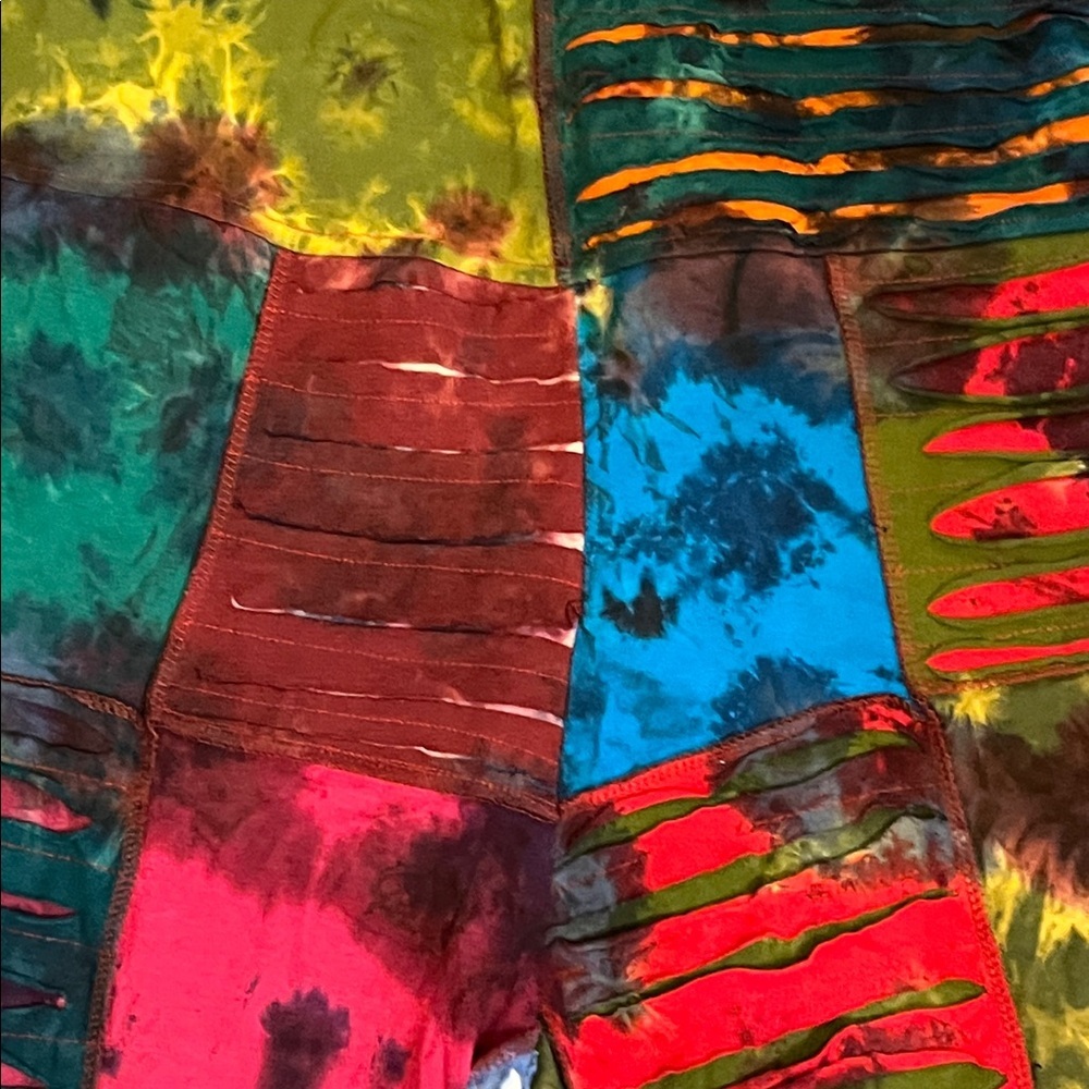 Kathmandu Imports Colorful Tie Dye Patchwork Unisex Cotton Knit Overalls NWT - Picture 7 of 8